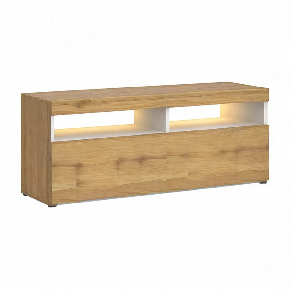TV-bænk med LED-belysning 140 x 40 x 50 cm i massiv eg, hvid og sort