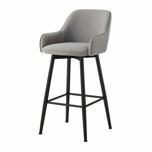Barstol med armlæn, 53 x 56 x 99 cm, grå polyester og sort stål
