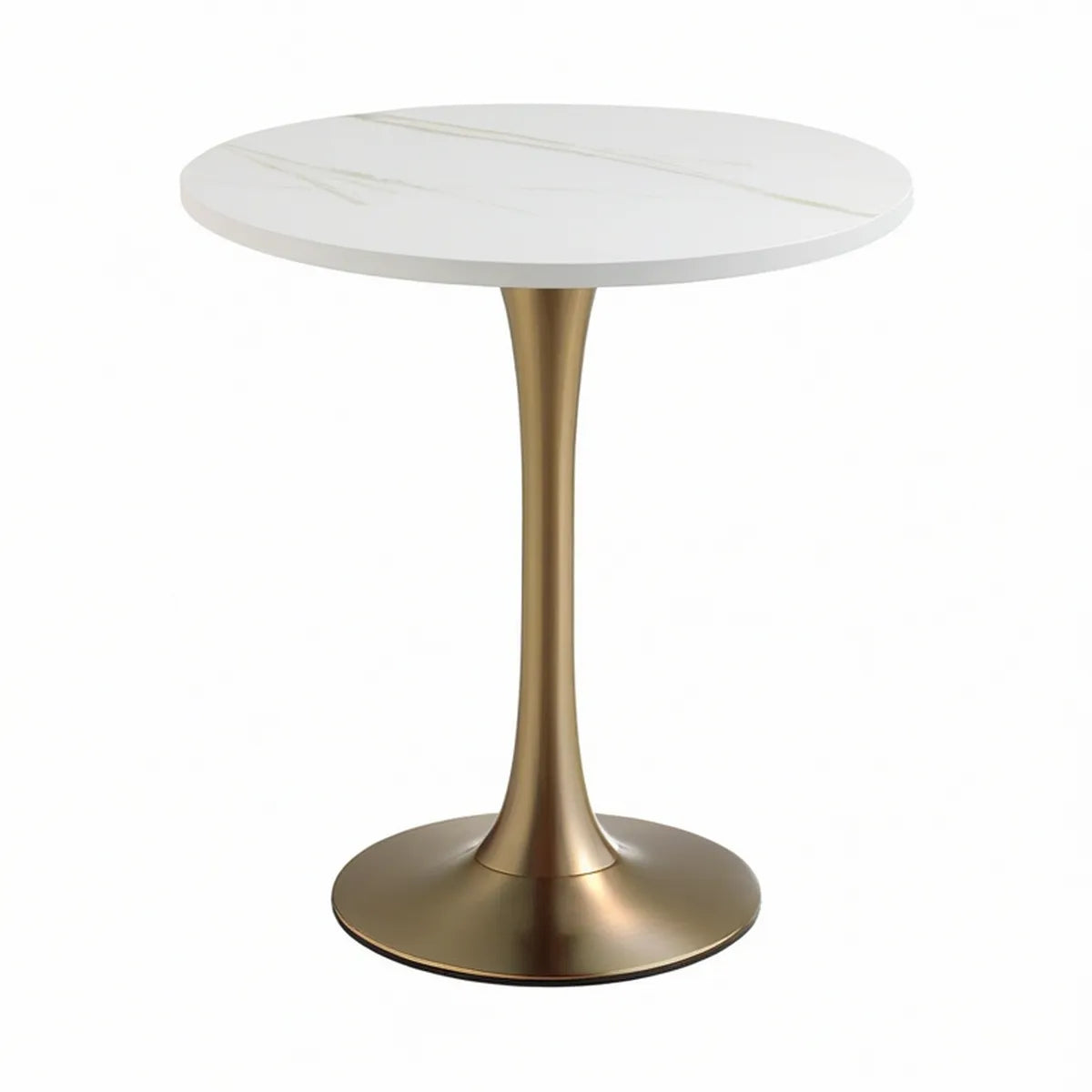 Rundt barbord Ø60 cm, hvid marmormønstret MDF og guldfarvet stål, 105 cm
