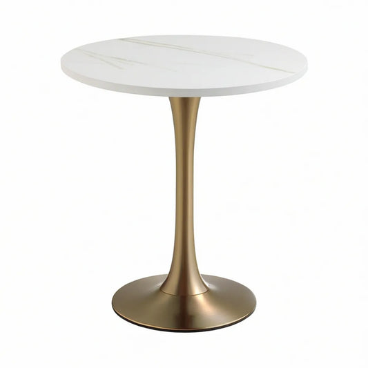 Rundt barbord Ø60 cm, hvid marmormønstret MDF og guldfarvet stål, 105 cm