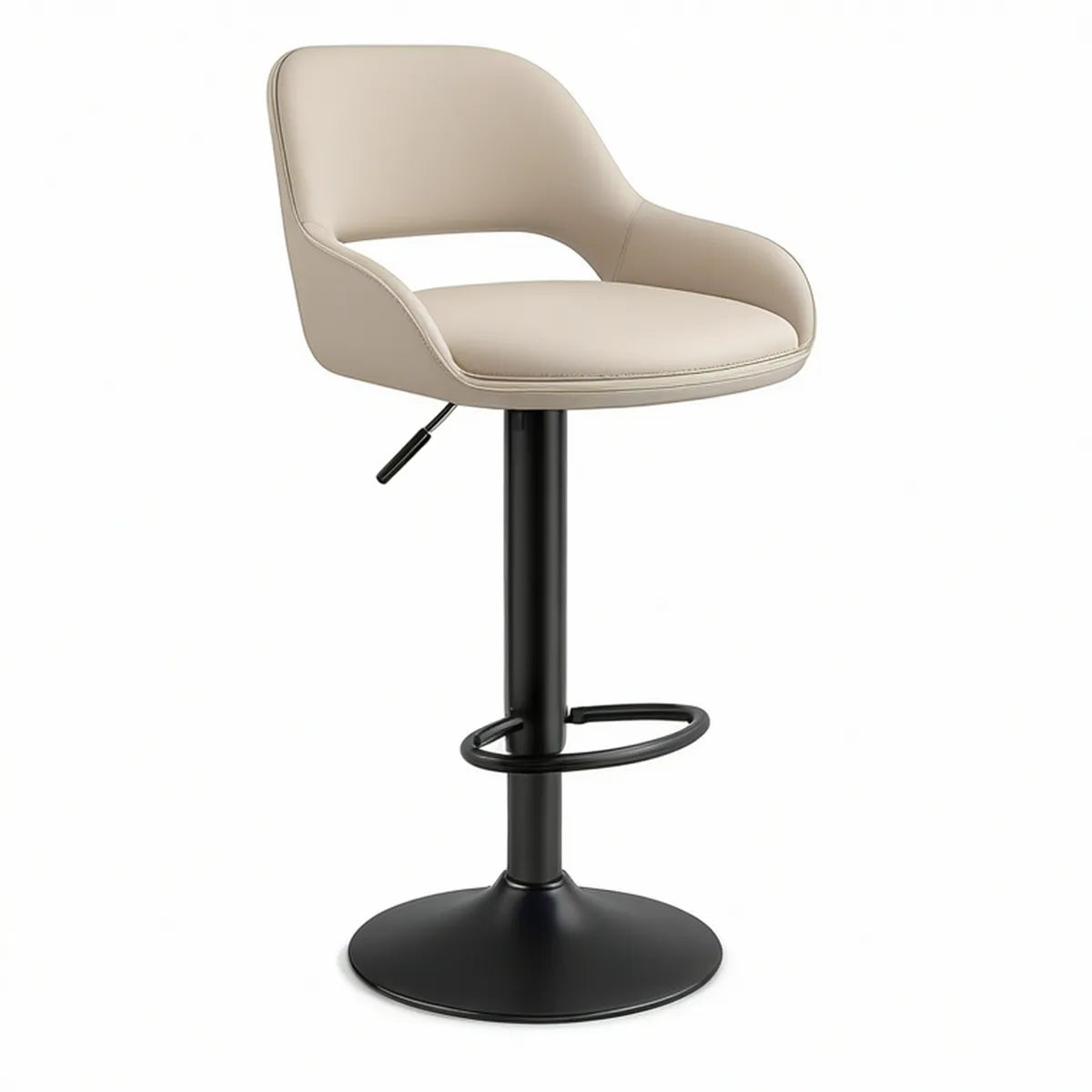 Justerbar barstol med ryglæn og armlæn i beige PU-kunstlæder, 53 x 52 x 88-109 cm