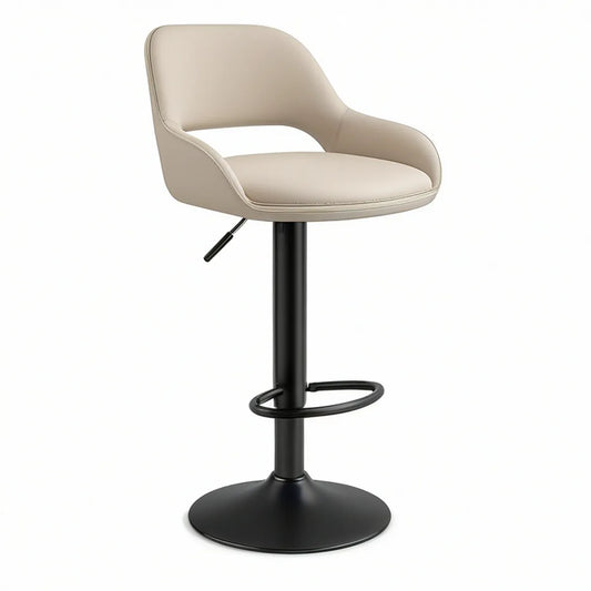 Justerbar barstol med ryglæn og armlæn i beige PU-kunstlæder, 53 x 52 x 88-109 cm
