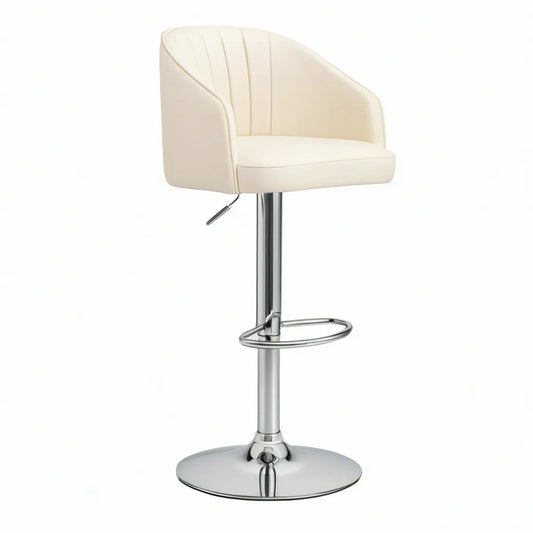 Justerbar barstol med integrerede armlæn i cremefarvet PU-kunstlæder, 52 x 54 x 92-112 cm