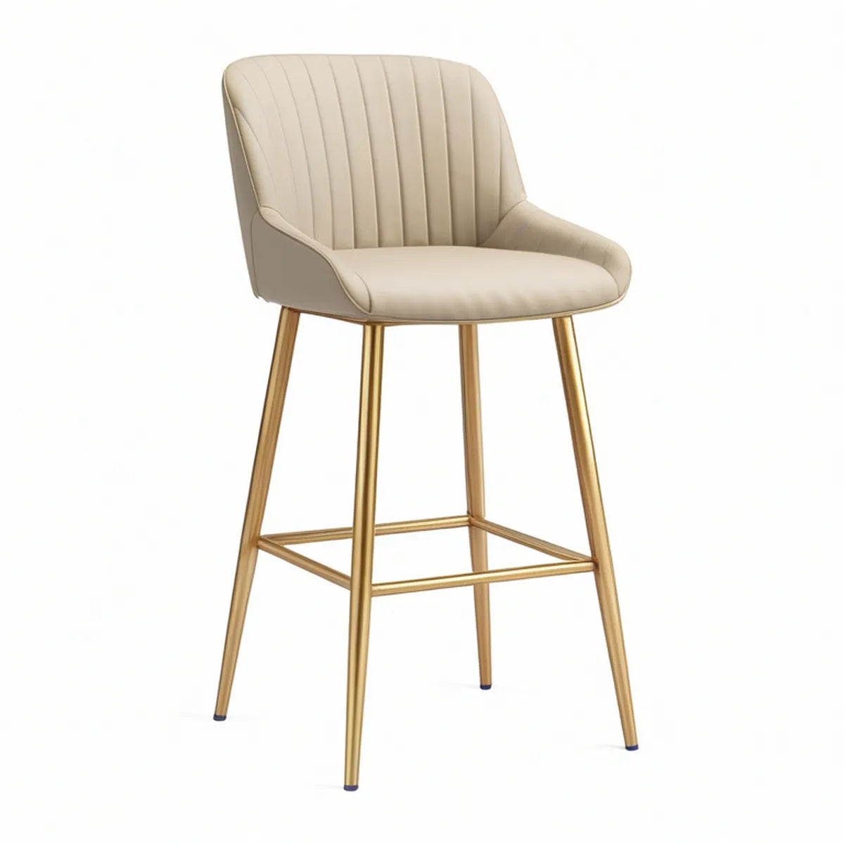 Barstol med armlæn, beige PU-kunstlæder og guldfarvet stål, 52 x 55 x 105 cm
